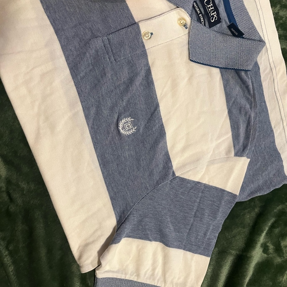Chaps Blue and White Striped Polo Shirt